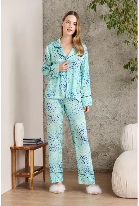 Kaliteli Şık Saten Desenli Kadın Pijama Takımı