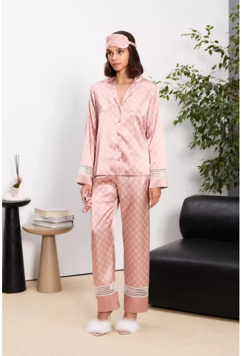 Kaliteli Şık Saten Kadın Pijama Takımı - Brandy Renk