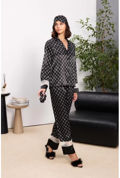Saten Şık Kadın Pijama Takımı Siyah