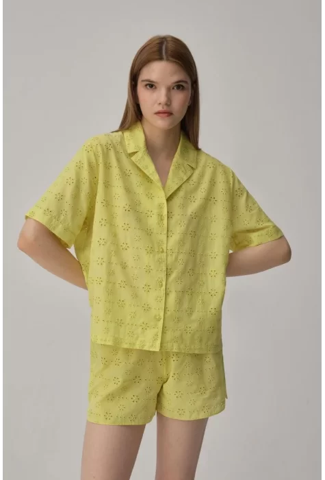 VANESSA Şık Yaz Pijama Takımı Lime Renk