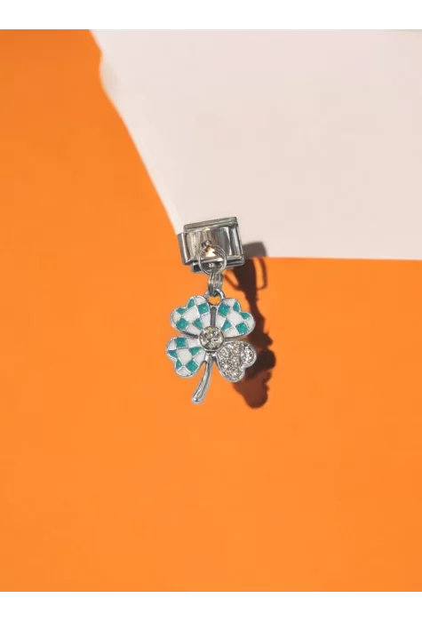 Zirkon Taşlı Yonca  Model Sallantılı İtalyan Charm