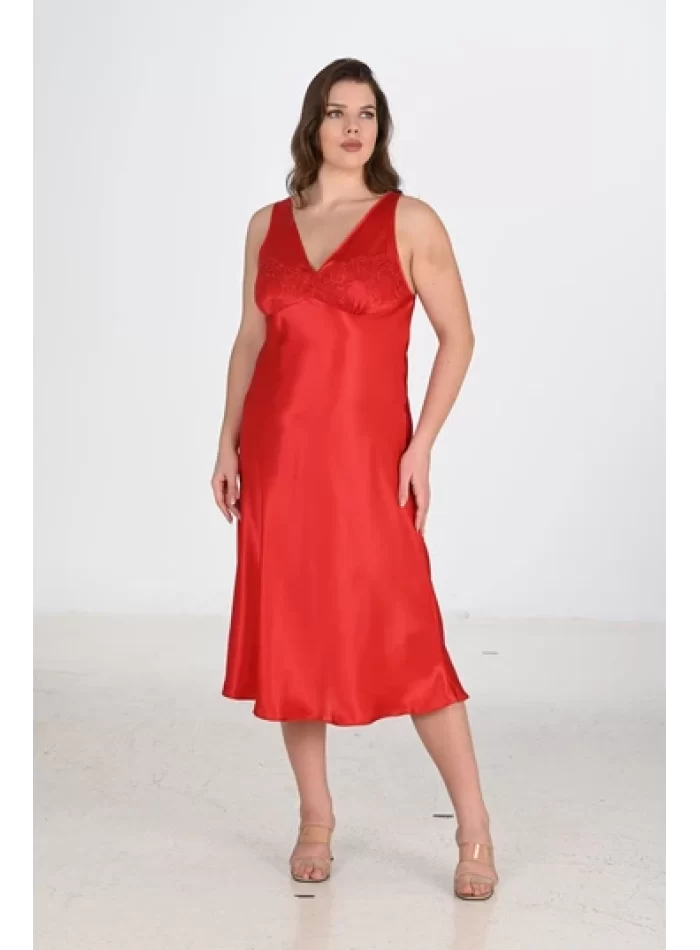2li Kırmızı Sabahlık Takımı Bigsize 6226
