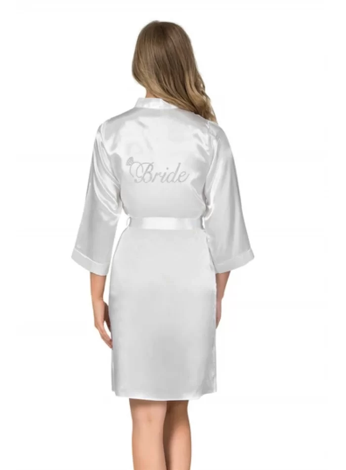 Beyaz Kısa Saten Bride Sabahlık