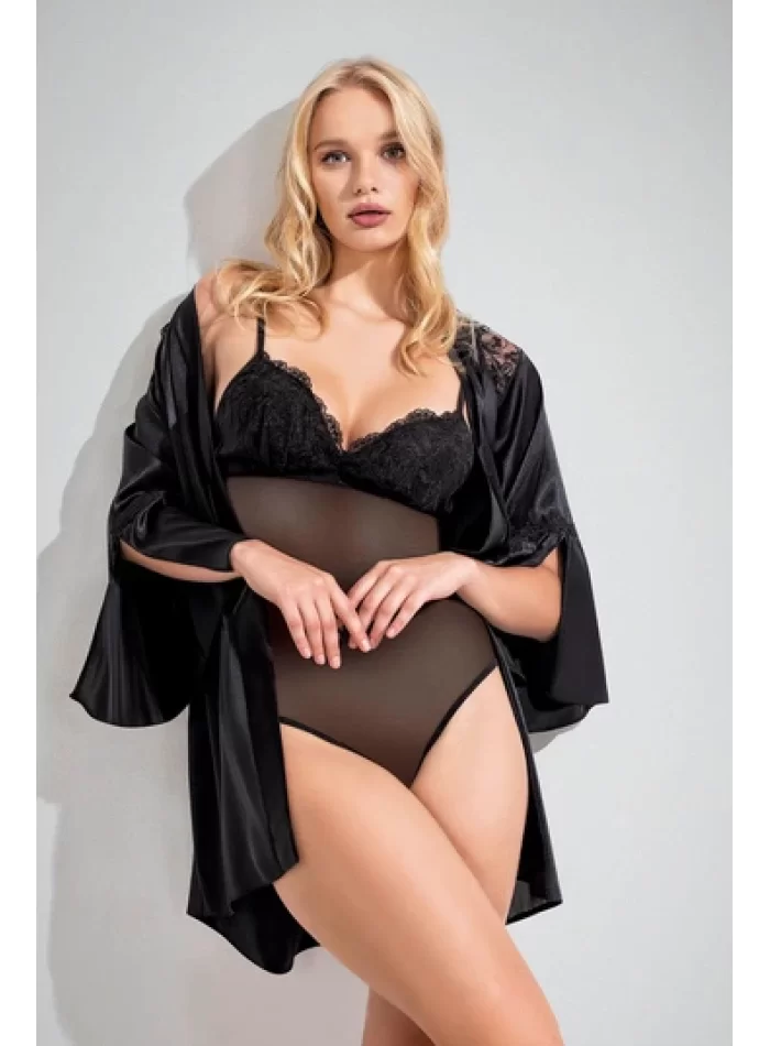 Kaliteli Şık Siyah Bodysuit 3lü Şort Takımı