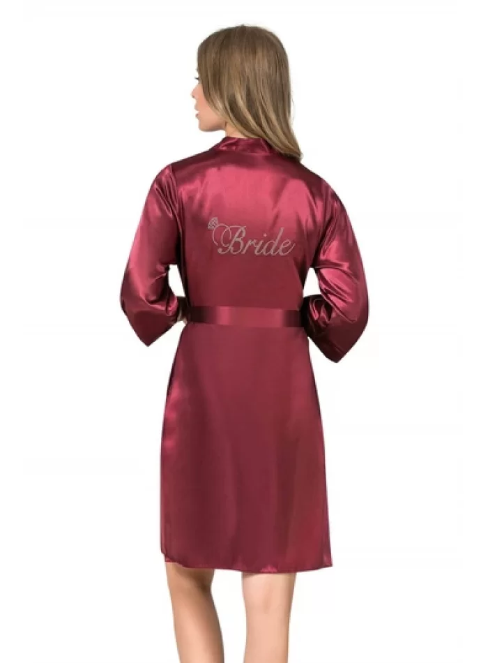 Bordo Kısa Saten Bride Sabahlık
