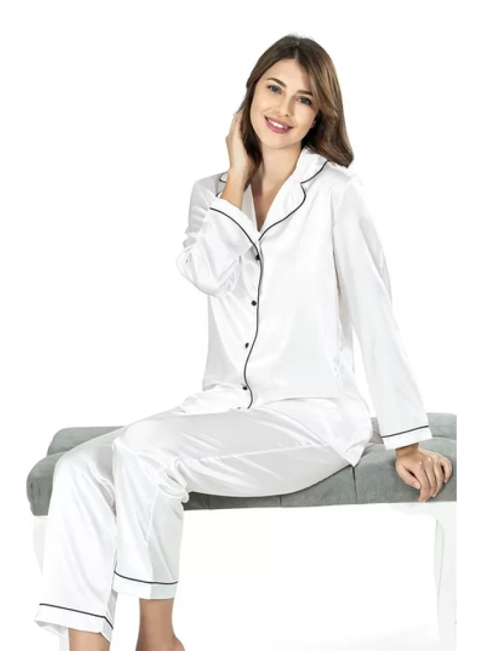 Kaliteli Ekru Saten Şık Gecelik Pijama
