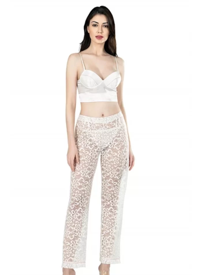 Ekru Şık Üçlü Büstiyerli Saten Sabahlık Gecelik Pijama