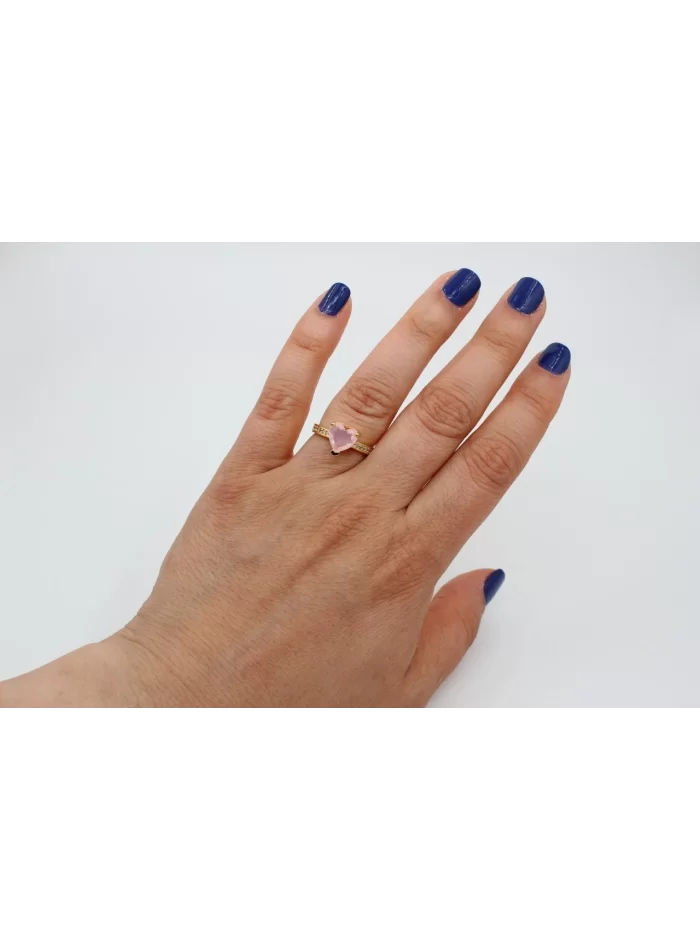 Altın Kap. 8mm Buzlu Pembe Kalp Zirkonlu Yüzük