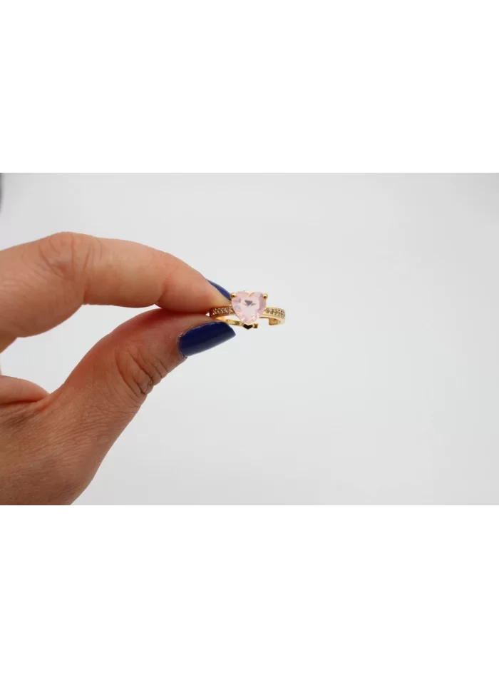 Altın Kap. 8mm Buzlu Pembe Kalp Zirkonlu Yüzük