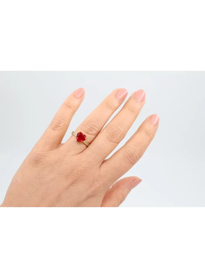 Altın Kap. 8mm Kırmızı Kalp Zirkonlü Yüzük