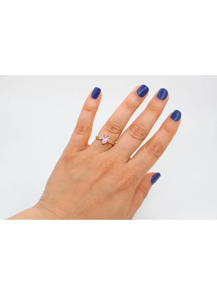 Altın Kap. 8mm Pembe Kalp Zirkonlu Yüzük