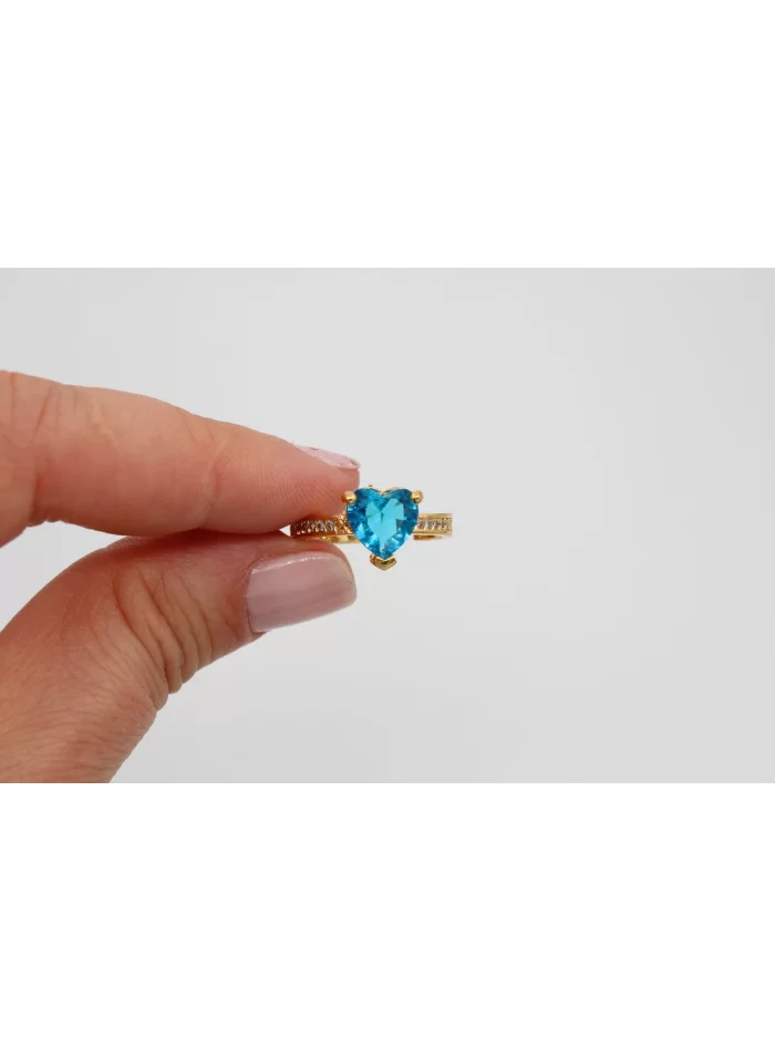 Altın Kaplama 8mm Mavi Kalp Zirkonlu Yüzük