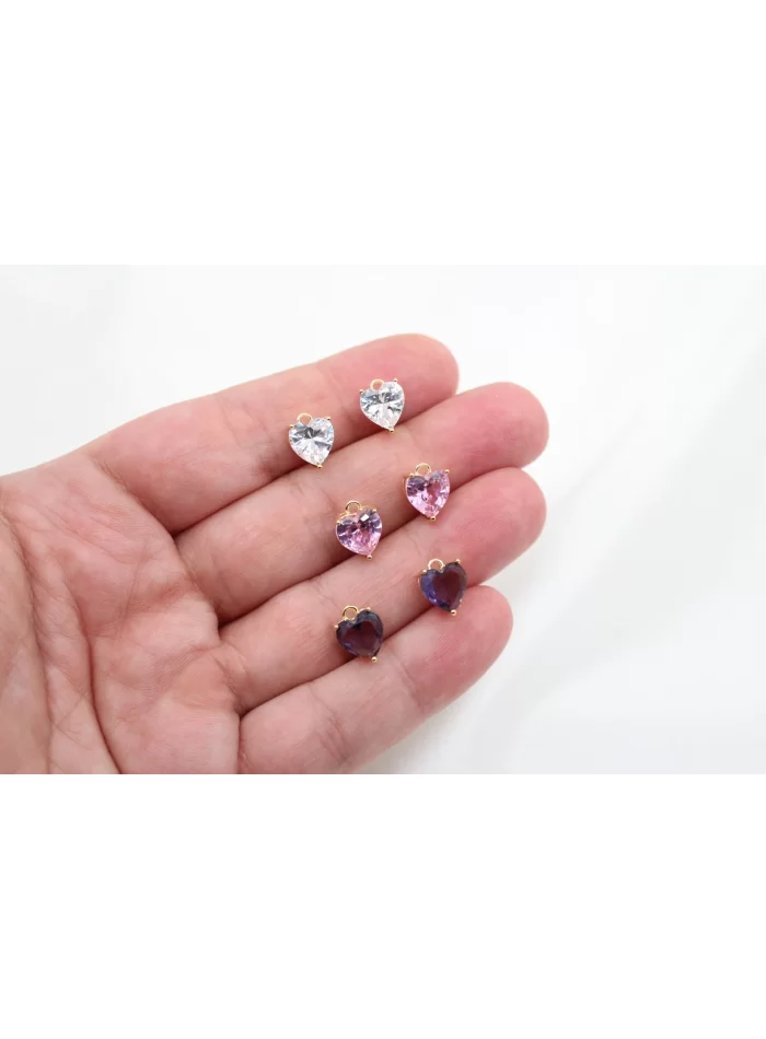 Altın Kaplama 8mm Zirkonlu Kalp Kolye Ucu