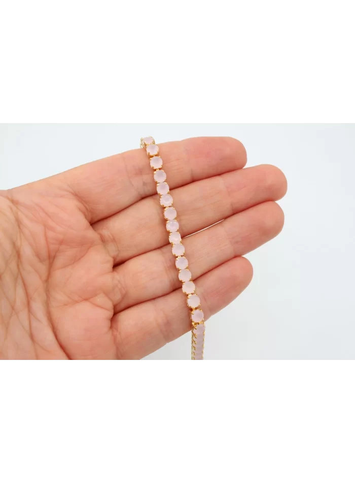 Altın Kaplama Yuvarlak Taşlı Buzlu Pembe Bileklik