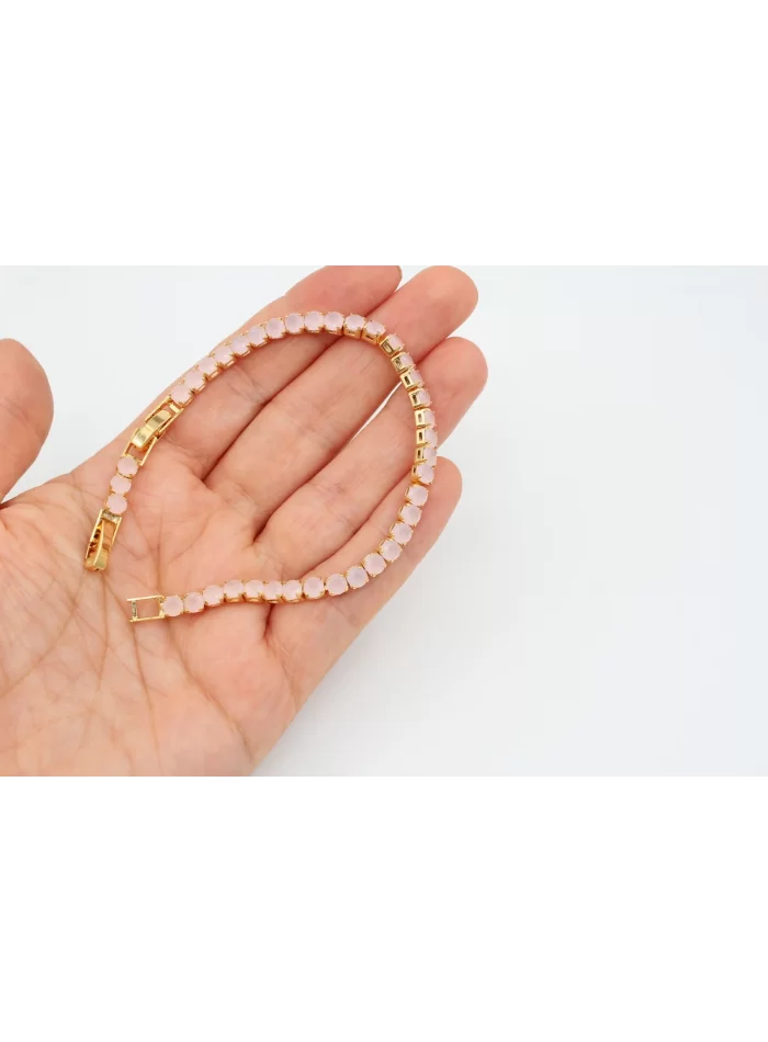 Altın Kaplama Yuvarlak Taşlı Buzlu Pembe Bileklik
