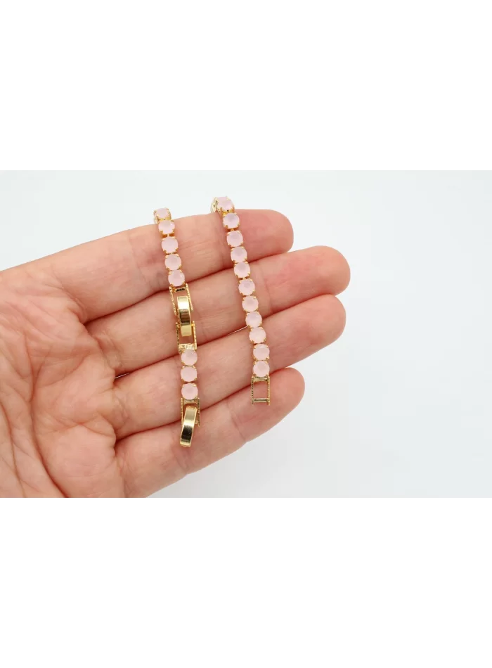 Altın Kaplama Yuvarlak Taşlı Buzlu Pembe Bileklik