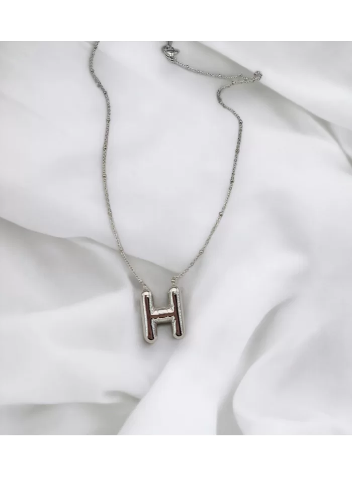 Çelik Harf Kolye Gümüş Renk H