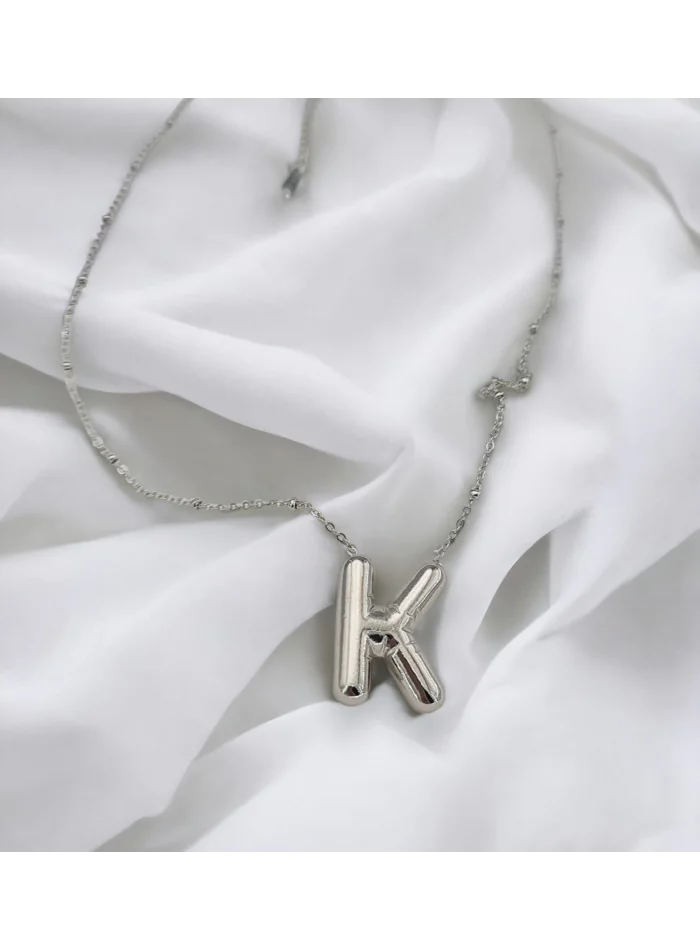 Çelik Harf Kolye Gümüş Renk K