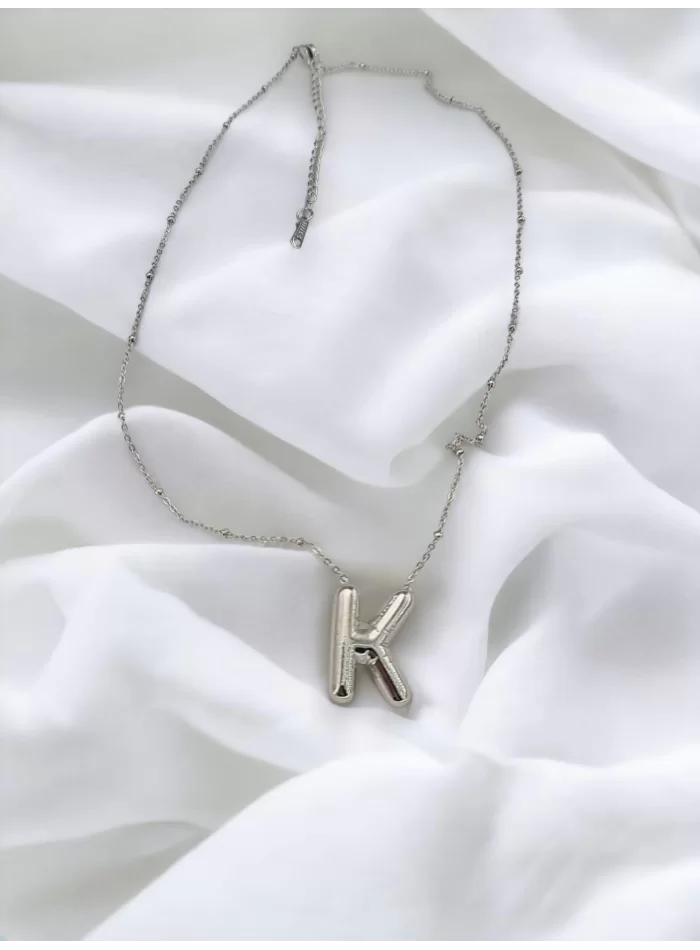 Çelik Harf Kolye Gümüş Renk K