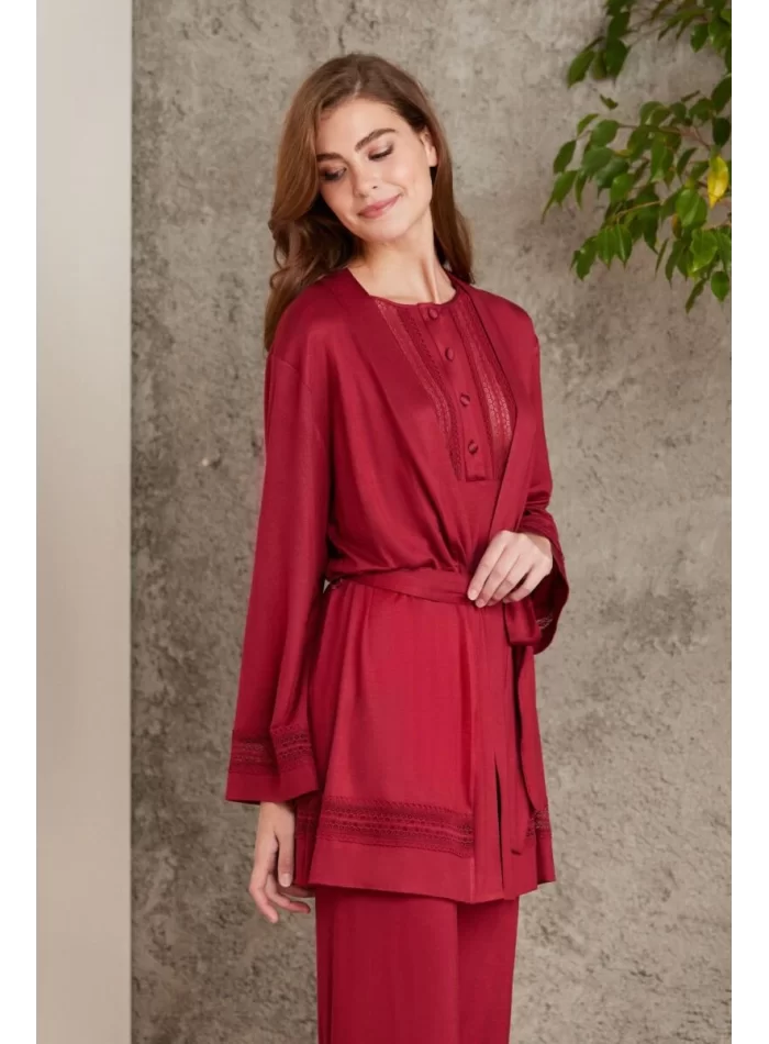 Kaliteli Şık Bordo 3Lü Pijama Takımı