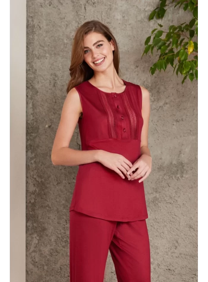 Kaliteli Şık Bordo 3Lü Pijama Takımı