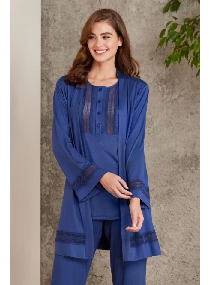 Kaliteli Şık Lacivert 3Lü Pijama Takımı
