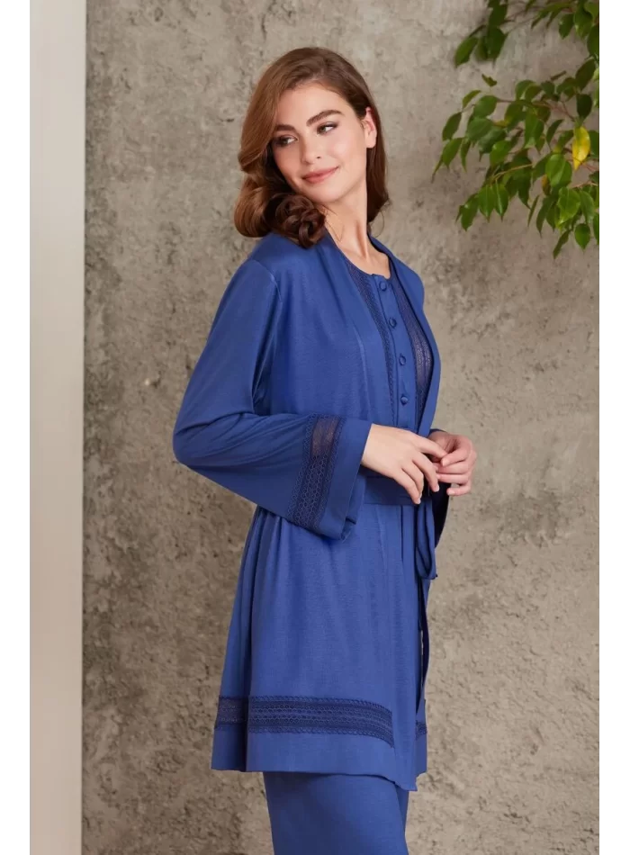 Kaliteli Şık Lacivert 3Lü Pijama Takımı