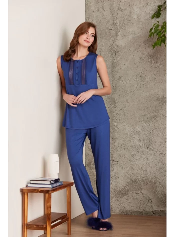 Kaliteli Şık Lacivert 3Lü Pijama Takımı