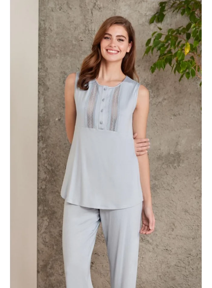 Dantelli Şık Mist Renk 3lü Pijama Takımı