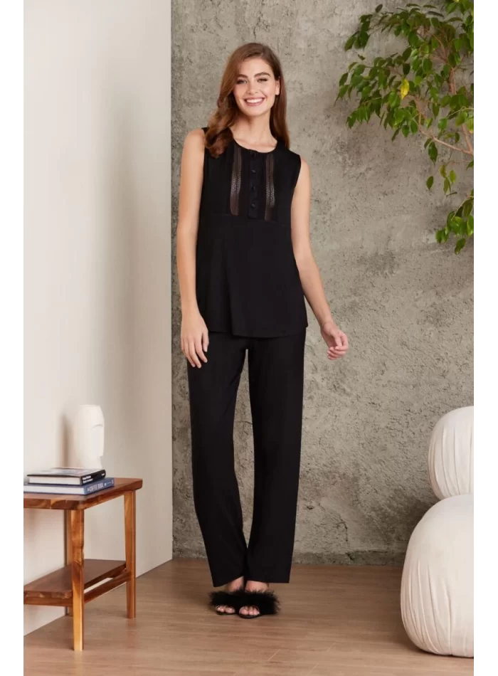 Kaliteli Şık Siyah 3Lü Pijama Takımı