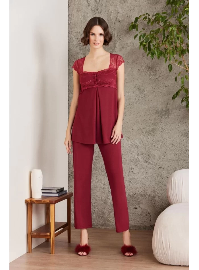 Kaliteli Şık Bordo 3Lü Pijama Takımı