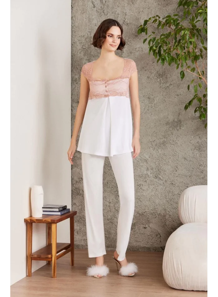 Dantelli Şık Brandy Renkli 3Lü Pijama Takımı