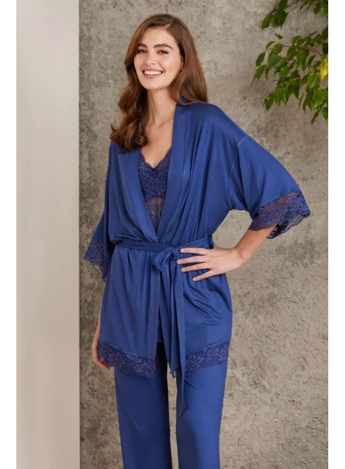 Kaliteli Şık Lacivert 3Lü Pijama Takımı