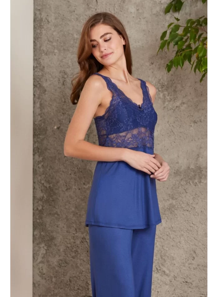 Kaliteli Şık Lacivert 3Lü Pijama Takımı
