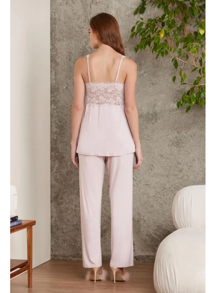 Kaliteli Şık 3Lü Pijama Takımı - Pudra Renk
