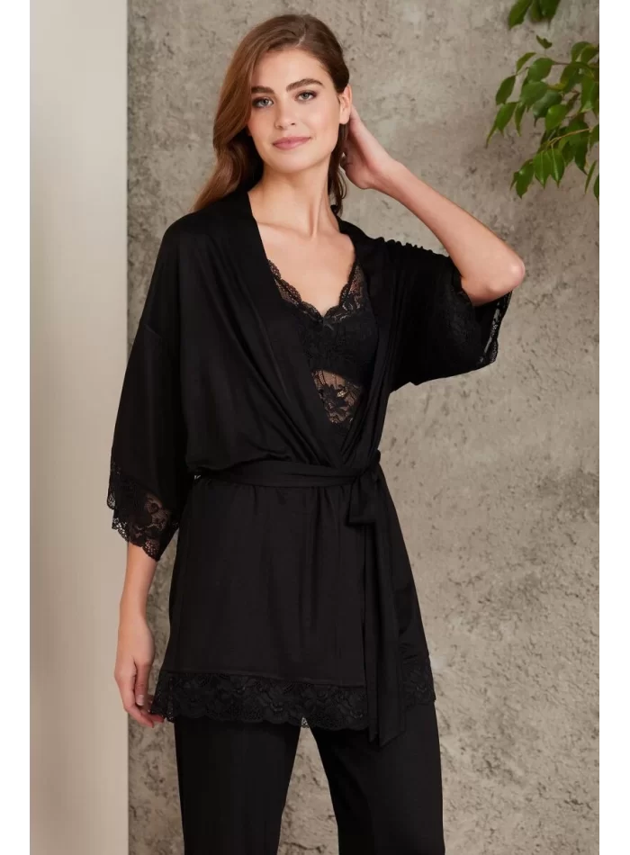 Kaliteli Şık Siyah 3Lü Pijama Takımı