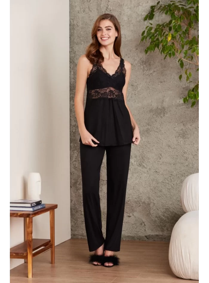 Kaliteli Şık Siyah 3Lü Pijama Takımı
