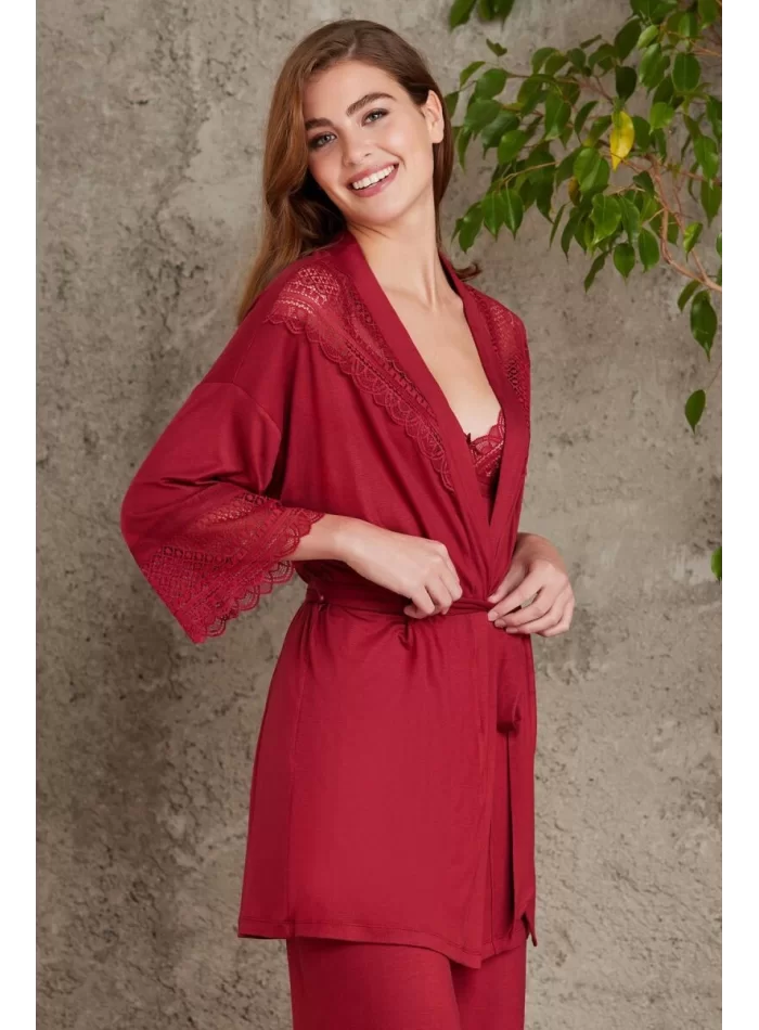 Kaliteli Şık Bordo 3Lü Pijama Takımı