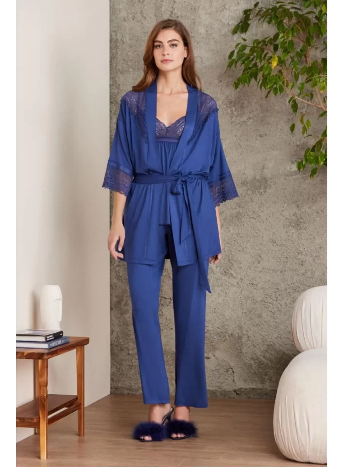 Kaliteli Şık Lacivert 3Lü Pijama Takımı