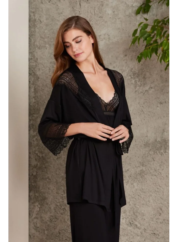 Kaliteli Şık Siyah 3Lü Pijama Takımı