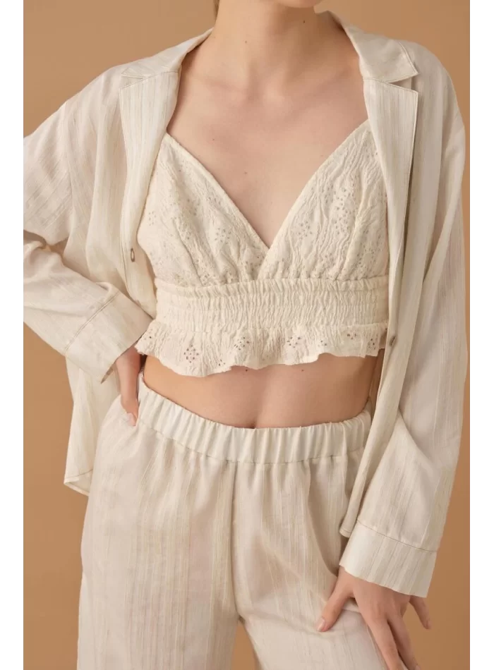 FLEUR Şık ve Rahat Braletli Kadın Pijama Takımı - Neutral