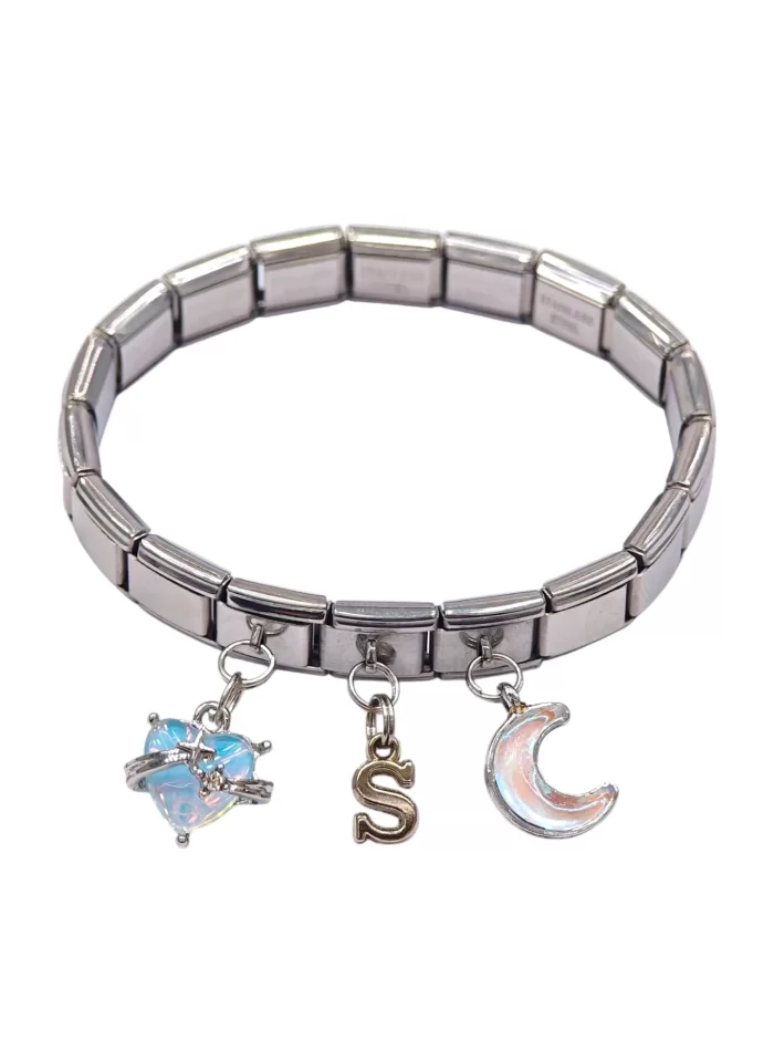 Harf, Kalp ve Hilal Desenli İtalyan Charm Bileklik