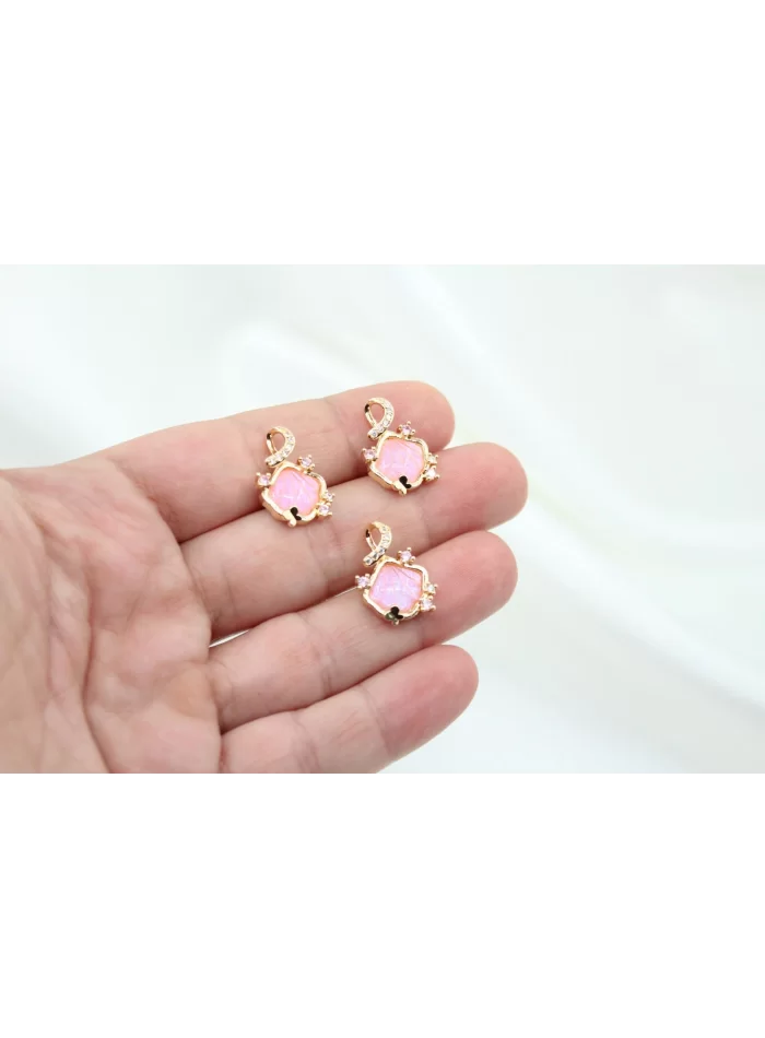 İthal Pembe Simli İstiridye Kolye Ucu Altın