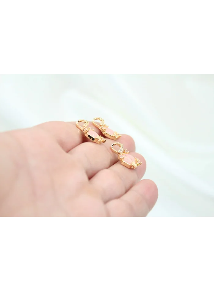 İthal Pembe Simli İstiridye Kolye Ucu Altın