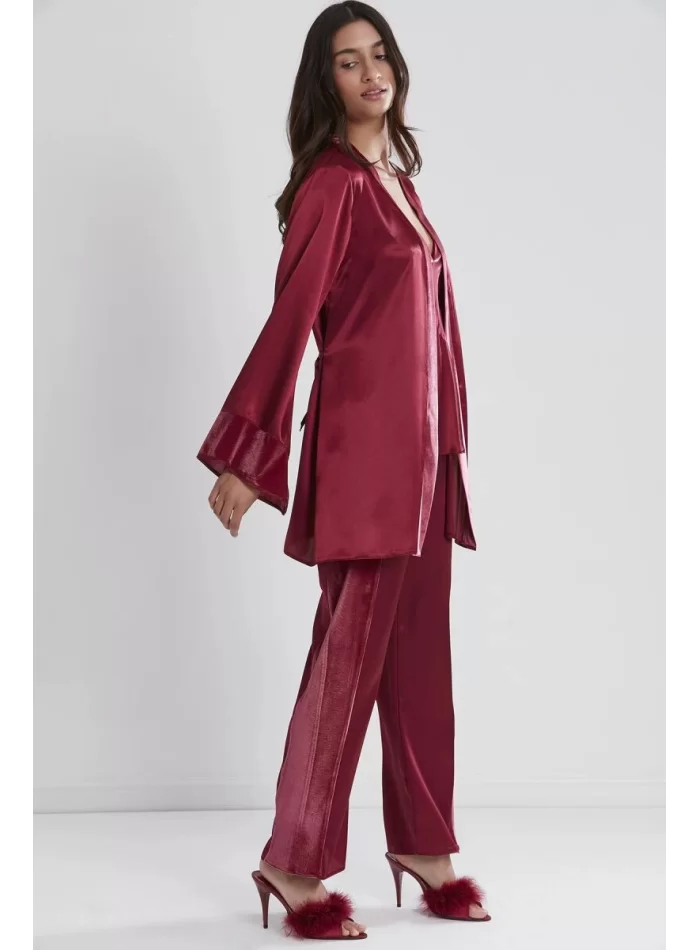 Kaliteli Şık 3lü Kadın Pijama Takımı - Bordo Renk