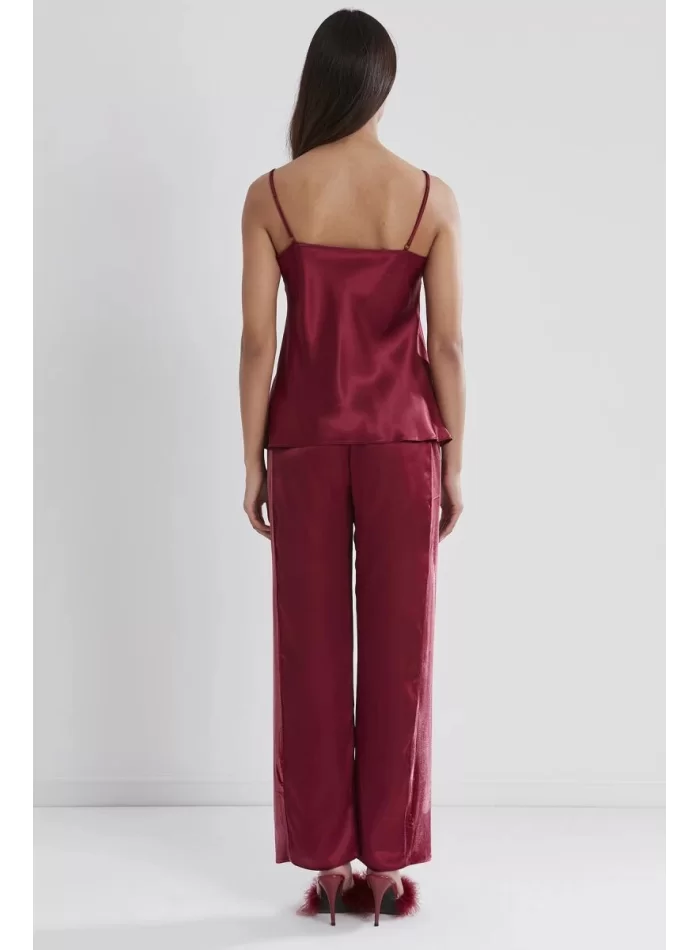 Kaliteli Şık 3lü Kadın Pijama Takımı - Bordo Renk