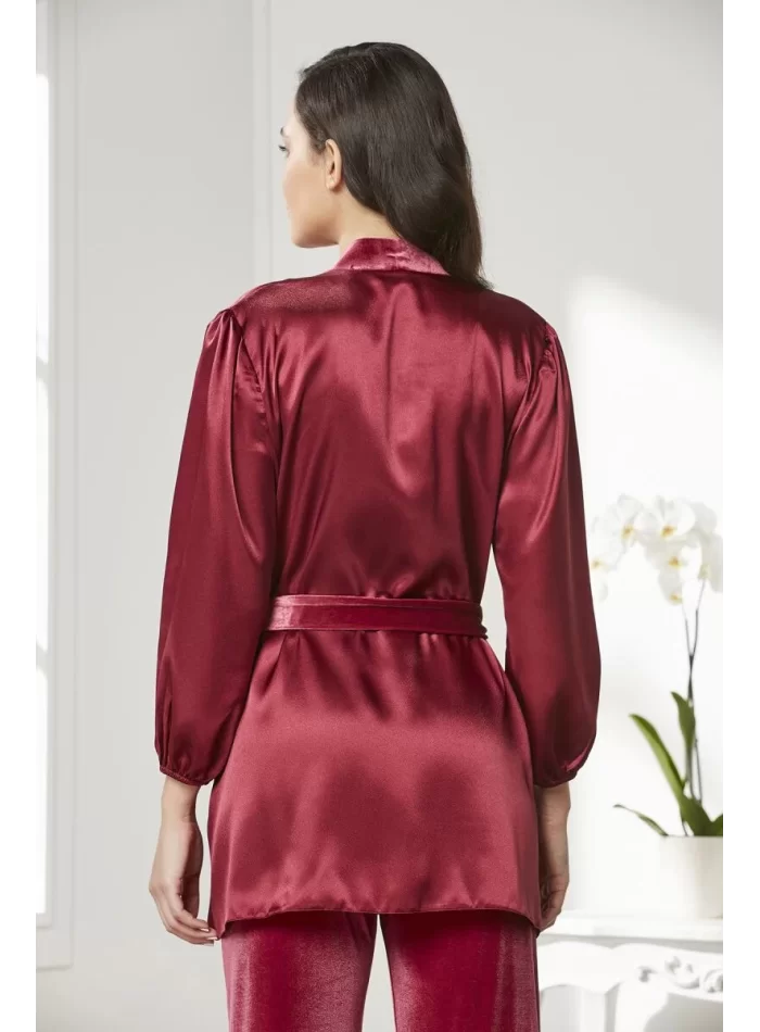 Kaliteli Kadın Şık Crop Pijama Takımı - Bordo Renk