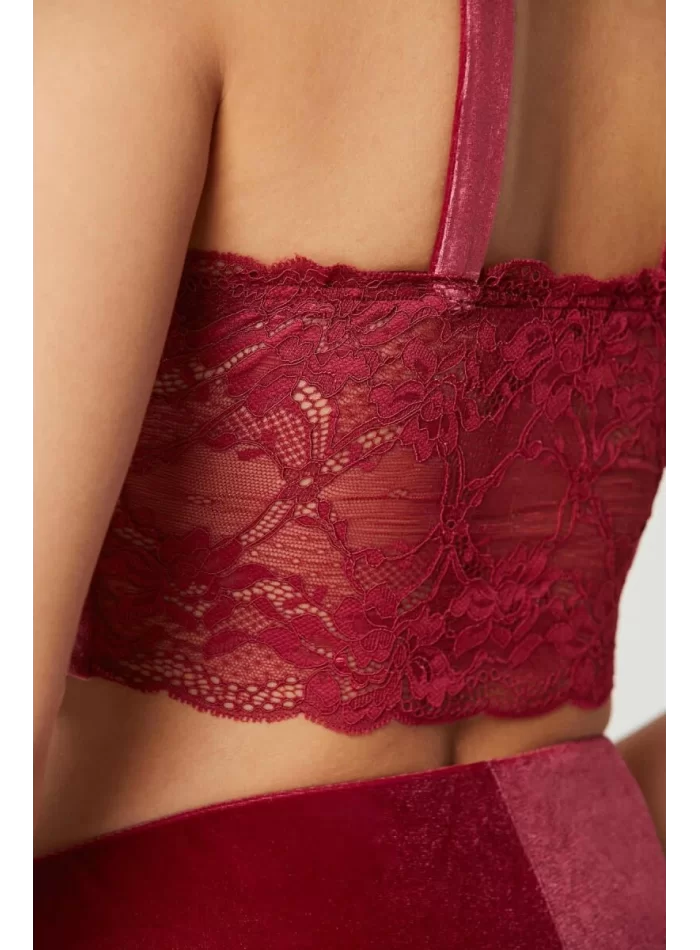 Kaliteli Kadın Şık Crop Pijama Takımı - Bordo Renk
