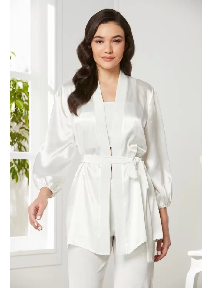 Kadife Şık Kadın Crop Pijama Takımı - Ekru