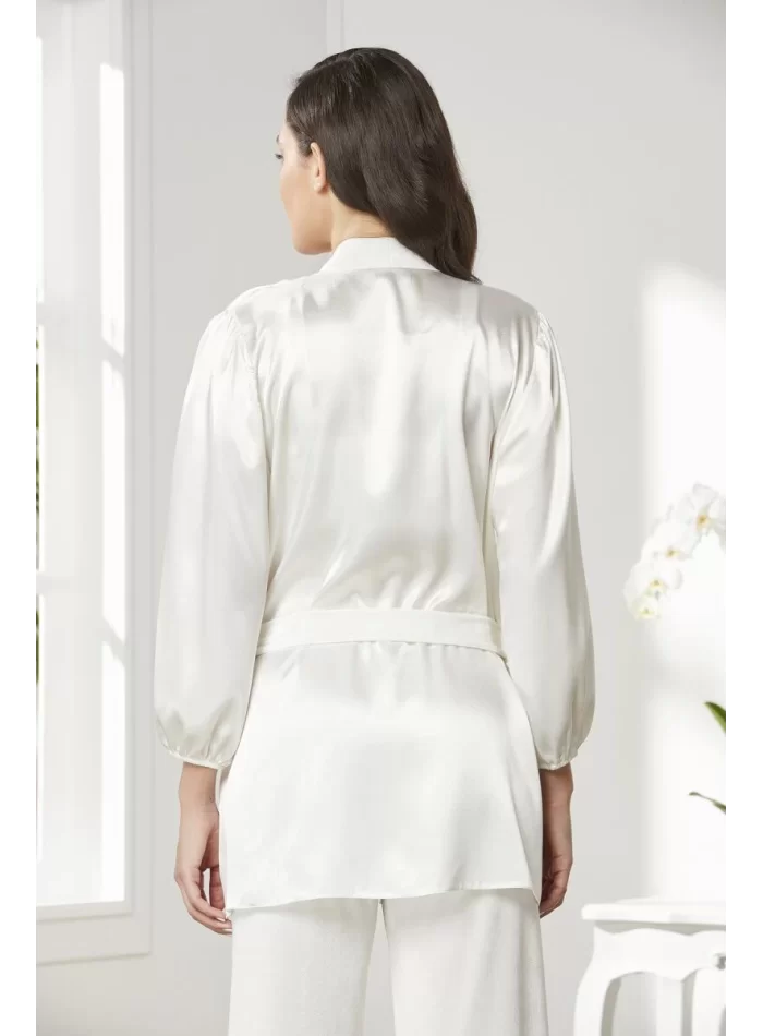 Kadife Şık Kadın Crop Pijama Takımı - Ekru